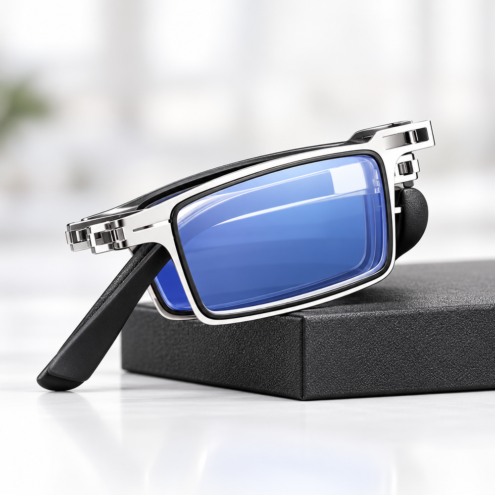 Óculos de Leitura Dobrável de Metal com Proteção Antiluz Azul – Portátil